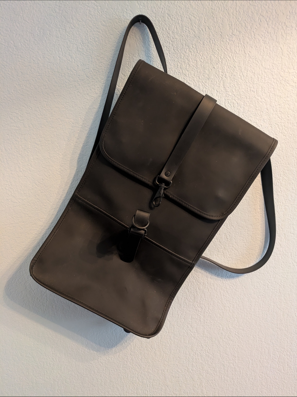 RAINS Minimalist Black Leather Backpack